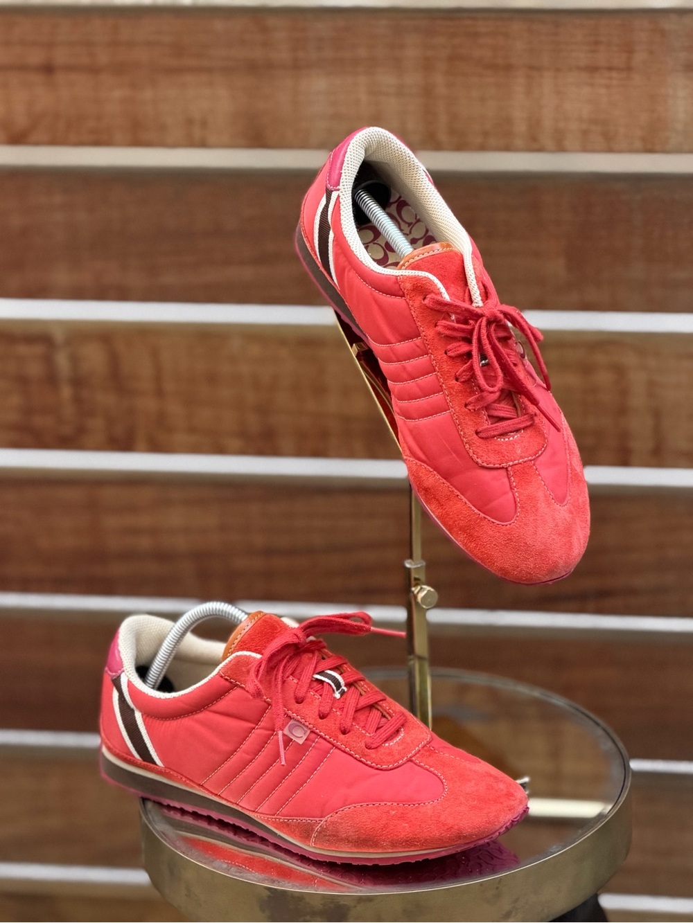 Coach Nikki Sneaker Red Suede Nylon Signature Sole Lace Up Size 8 - Picture 2 of 6